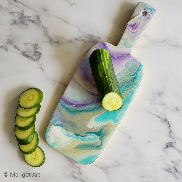Marigot Art Miami Florida Home Decor Hand Painted Handmade Original Resin Acrylic Art Unique Tropical Gift Acrylic Pour Cutting Board Serving Tray Bamboo Purple Silver Turquoise White