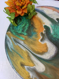 Marigot Art Wood Lazy Susan Green Orange White Brown