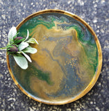Wood Serving Tray Blue Green Teal Gold Cream