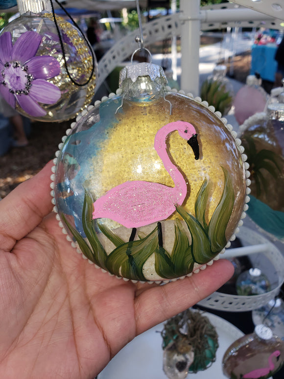 Ornament, Glass Lg Flamingo