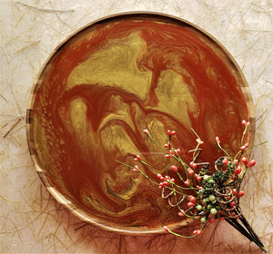Marigot Art Wood Serving Tray Red Gold
