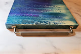 Marigot Art Wood Serving Tray with Handles Purple Blue Turquoise Silver Gold Pearl