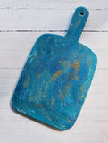 Marigot Art Wood Paddle Large Turquoise Blue Gold Glitter