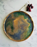Wood Serving Tray Blue Green Teal Gold Cream