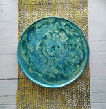 Wood Serving Tray Turquoise Teal Gold