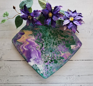 Marigot Art Bamboo Tray Purple Green White Pink Cream Cutting Board Poured Art Resin
