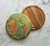Wood Serving Tray Cutting Board Peach Green Gold Cream